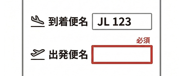 予約時に「便名」を必ず入力する