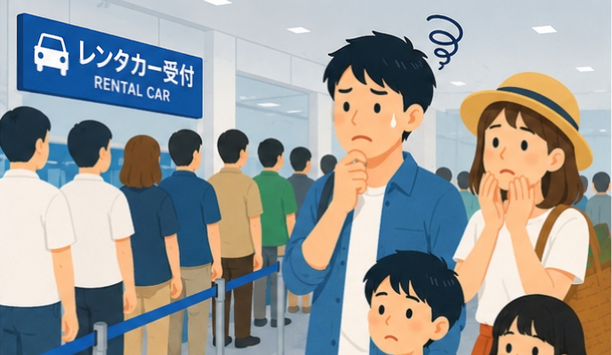 レンタカー受付の大行列