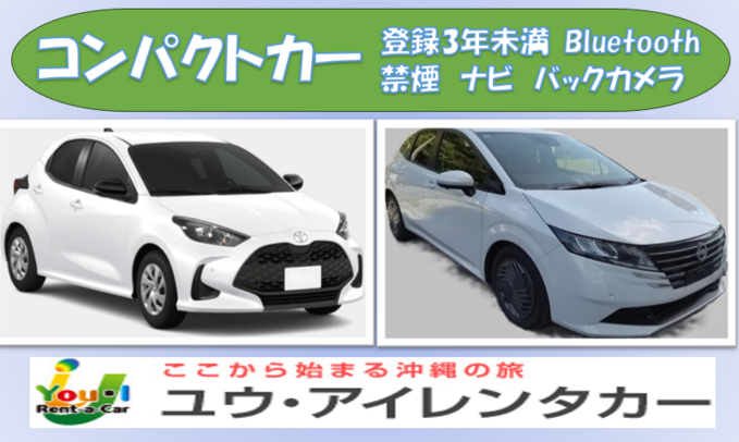 【宮古島店】コンパクトカー・禁煙・ナビ・バックカメラ・Bluetooth音楽・免責補償・宮古空港送迎プラン