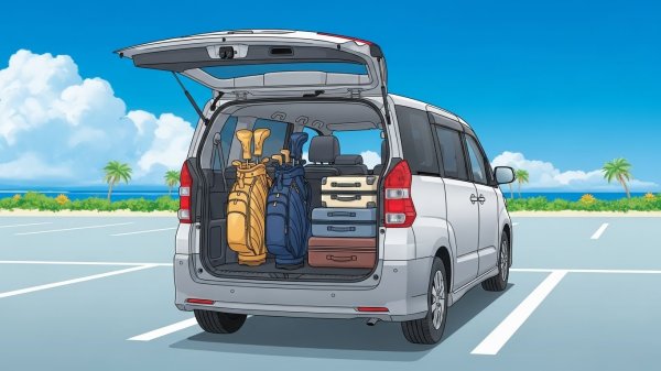 ミニバンに荷物を入れているイラスト
